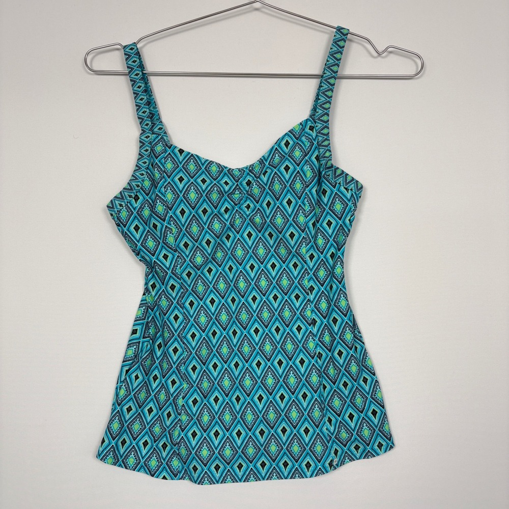 Curvy Kate Womens Tankini 30DD Aqua Blue Revive Balcony Geometric CS3406 NWT